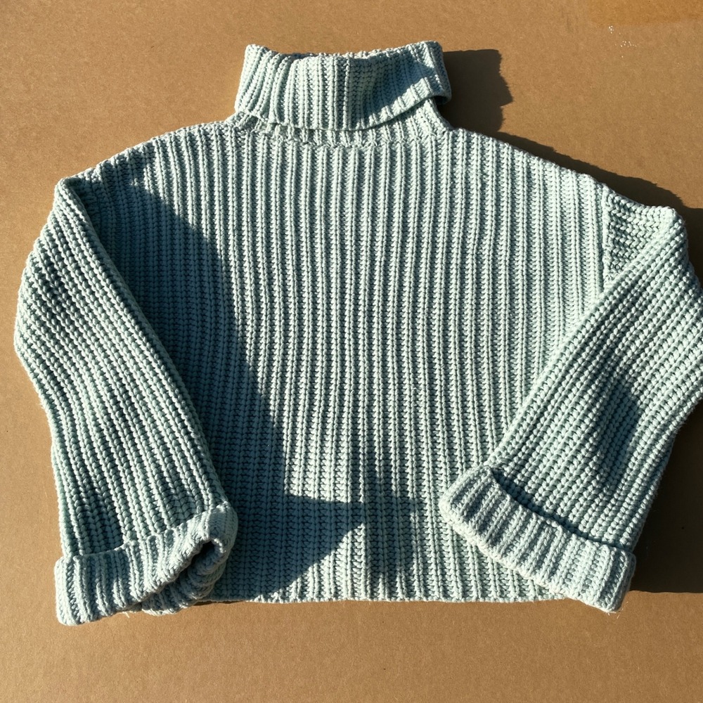 Magaschoni Turtleneck Sweater Women Large Mint Green Casual Chunky Ribbed‎ Knit